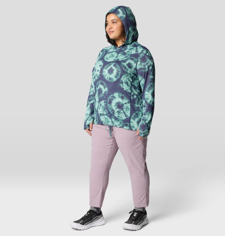 Women's Crater Lake Long Sleeve Hoody | 531 | 1X, Color: Lapis Dusk Spore Dye Print, image 2