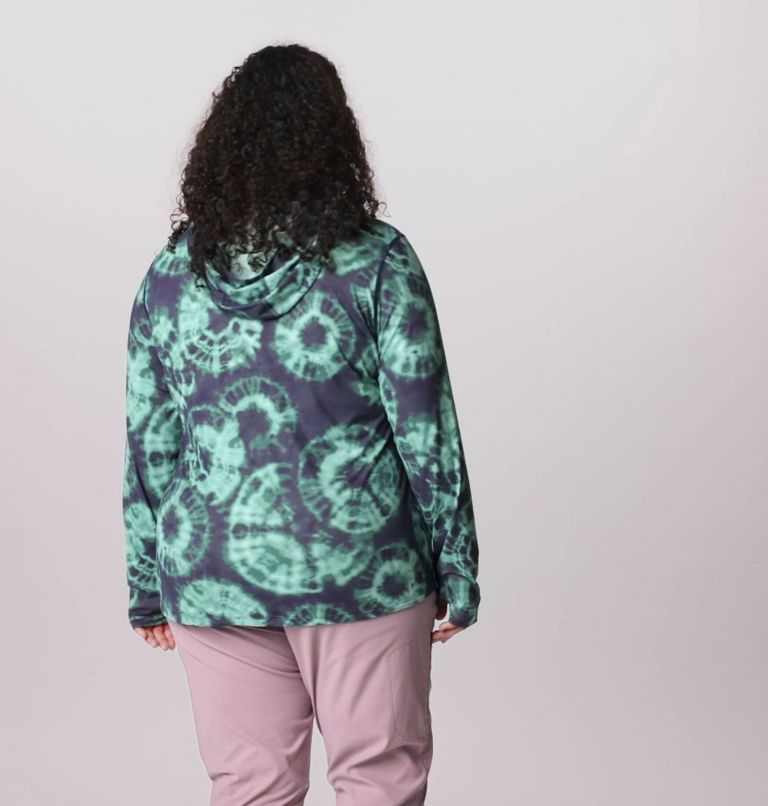 Women's Crater Lake Long Sleeve Hoody | 531 | 1X, Color: Lapis Dusk Spore Dye Print
