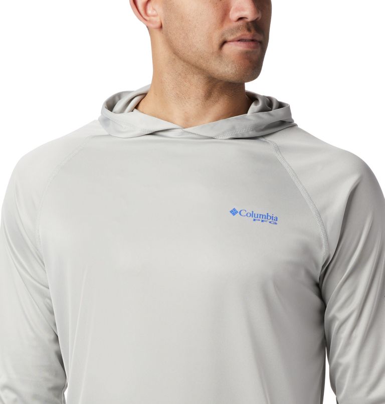 Men's PFG Terminal Tackle Heather Hoodie, Color: Cool Grey Heather, Vivid Blue Logo, image 5