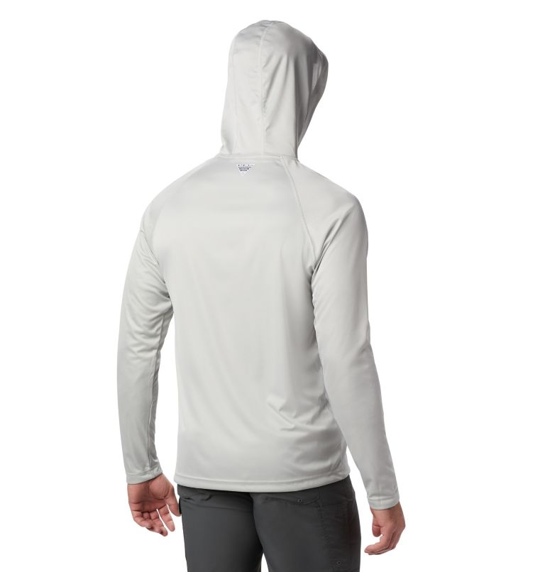 Men's PFG Terminal Tackle Heather Hoodie, Color: Cool Grey Heather, Vivid Blue Logo, image 2