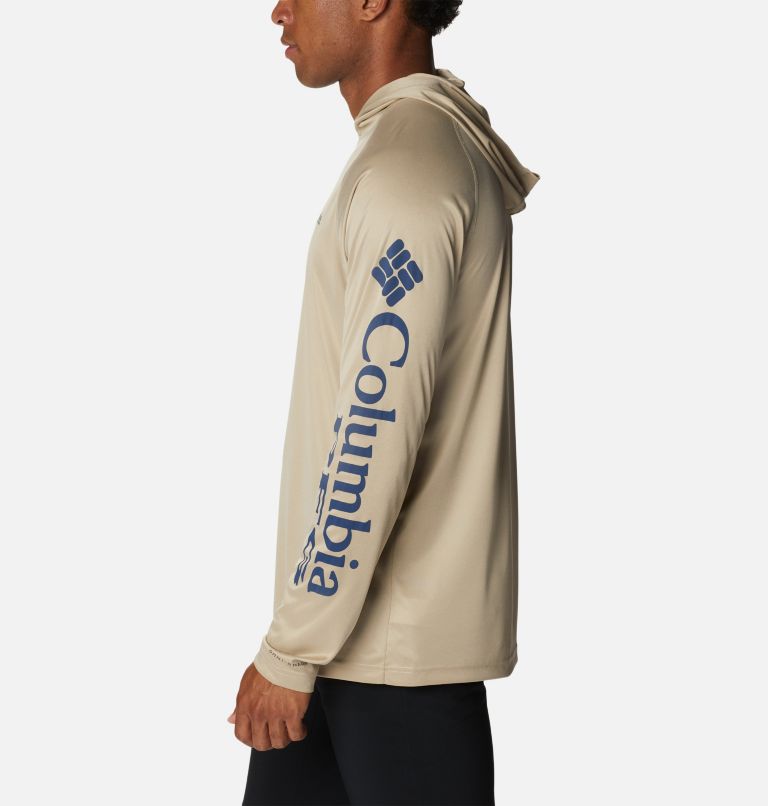 Thumbnail: Men's Terminal Tackle Heather Hoodie, Color: Ancient Fossil Heather, Carbon Logo, image 3