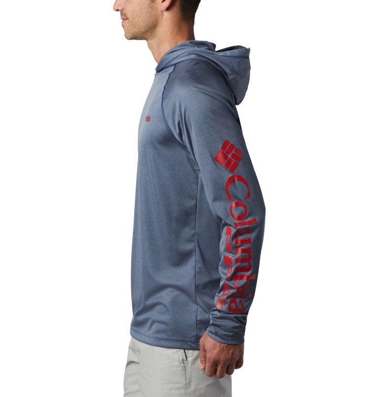 Men's PFG Terminal Tackle Heather Hoodie, Color: Carbon Heather, Red Spark Logo, image 3