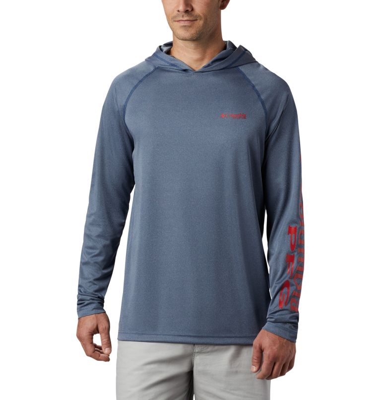 Men's Terminal Tackle Heather Hoodie, Color: Carbon Heather, Red Spark Logo, image 1