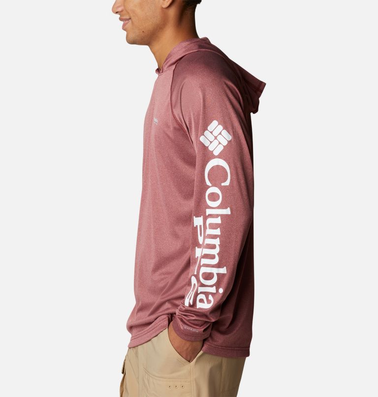 Thumbnail: Men's Terminal Tackle Heather Hoodie, Color: Red Jasper Heather, White Logo, image 3