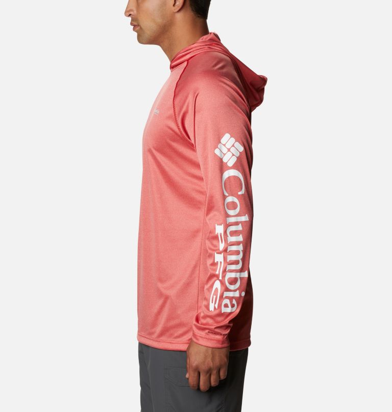 Thumbnail: Men's Terminal Tackle Heather Hoodie, Color: Red Spark Heather, White Logo, image 3