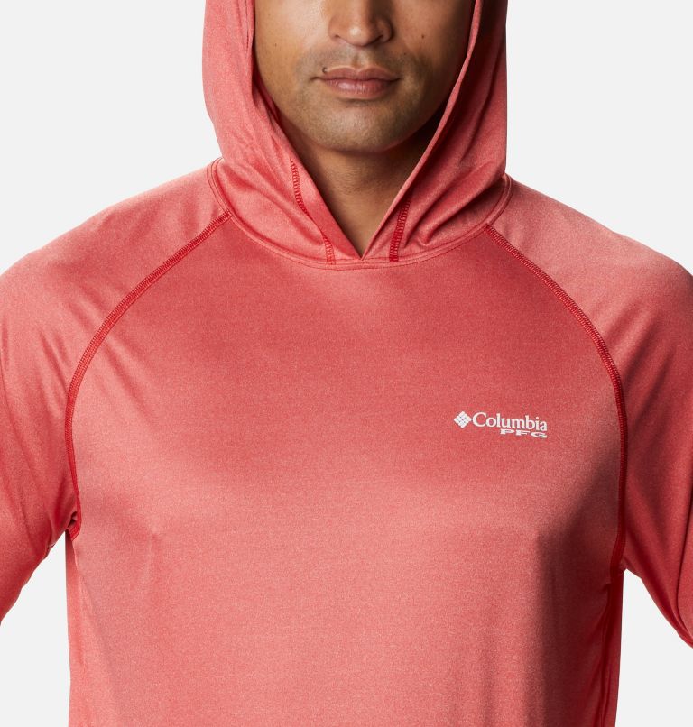 Thumbnail: Men's Terminal Tackle Heather Hoodie, Color: Red Spark Heather, White Logo, image 4