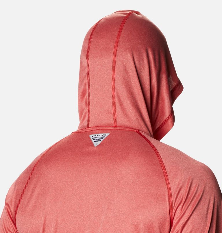Thumbnail: Men's Terminal Tackle Heather Hoodie, Color: Red Spark Heather, White Logo, image 5