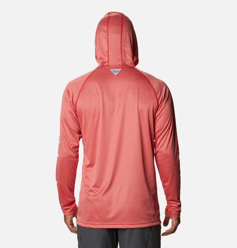 Thumbnail: Men's Terminal Tackle Heather Hoodie, Color: Red Spark Heather, White Logo, image 2