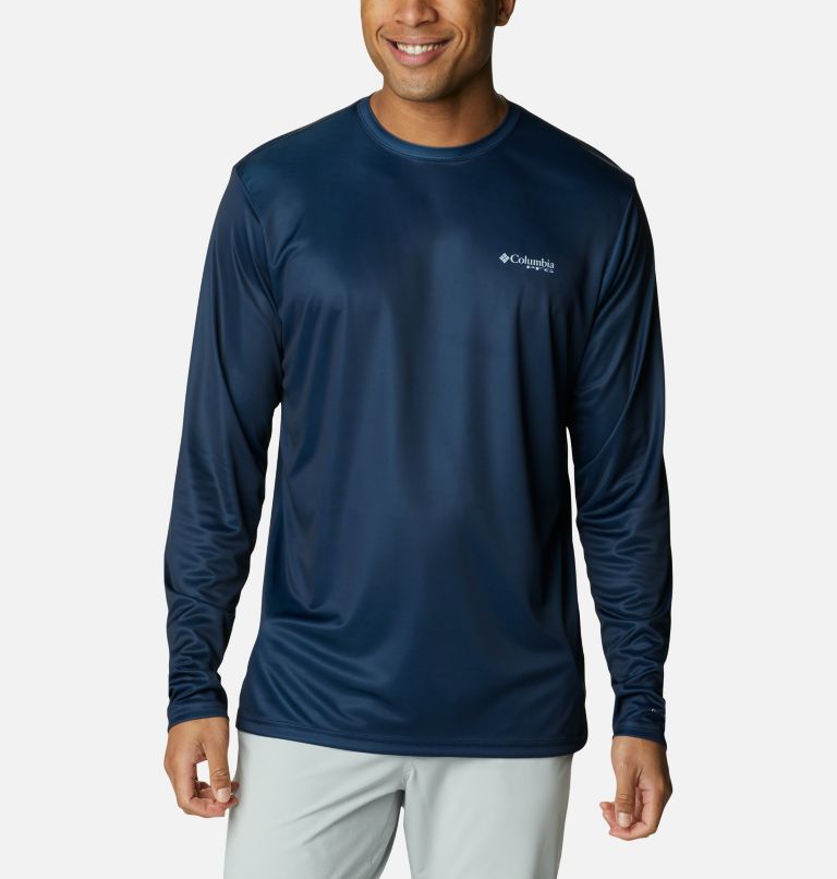 Thumbnail: Men's PFG Terminal Tackle State Triangle Long Sleeve Shirt, Color: Collegiate Navy, USA Flag, image 2