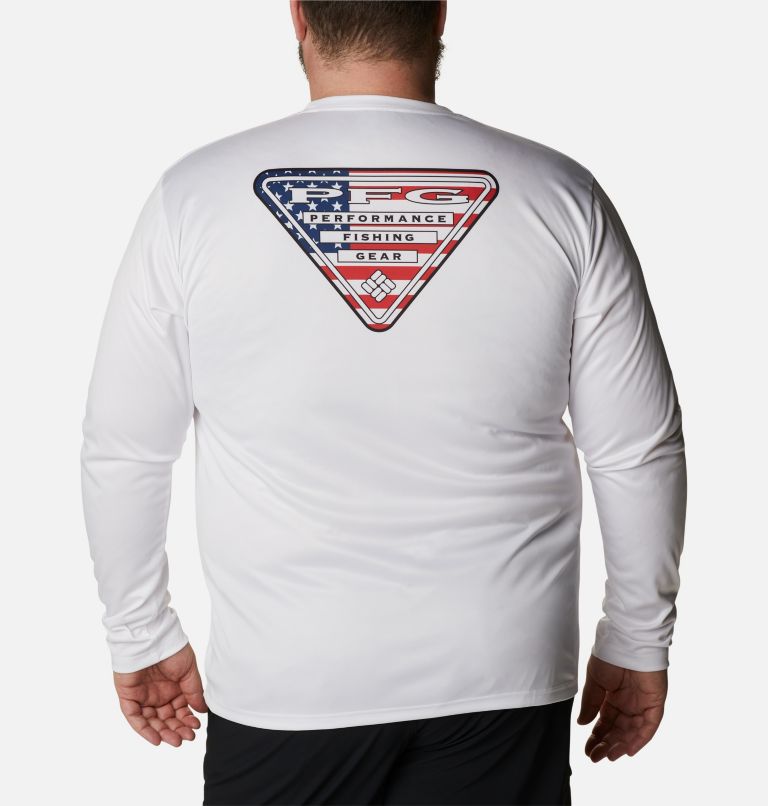 Men's PFG Terminal Tackle State Triangle Long Sleeve Shirt - Big, Color: White, USA Flag