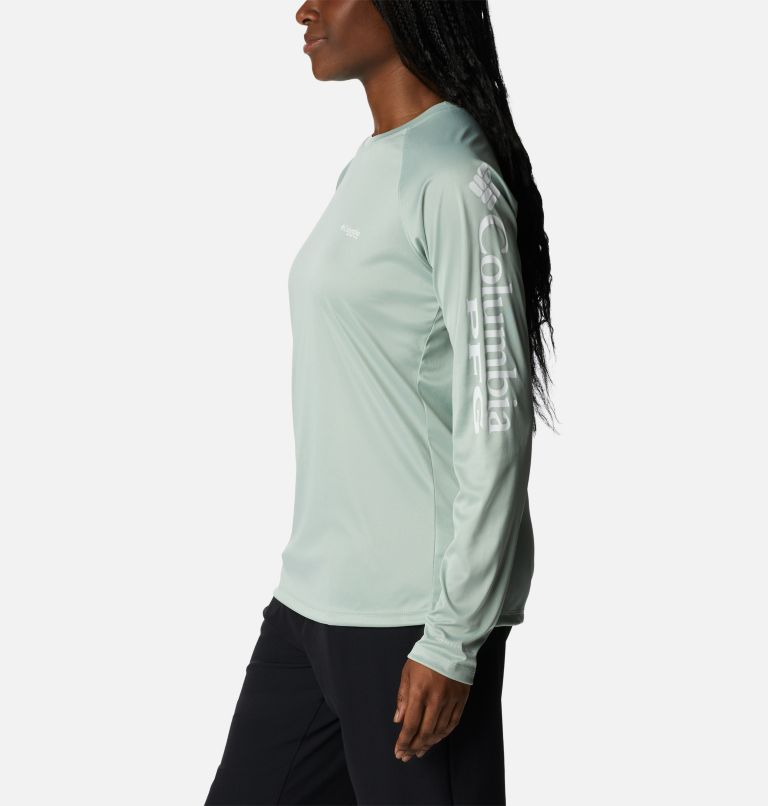 T-shirt à manches longues chiné Tidal Tee pour femme, Color: Cool Green Heather, White Logo, image 3