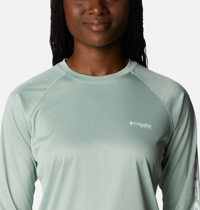 Thumbnail: T-shirt à manches longues chiné Tidal Tee pour femme, Color: Cool Green Heather, White Logo, image 4