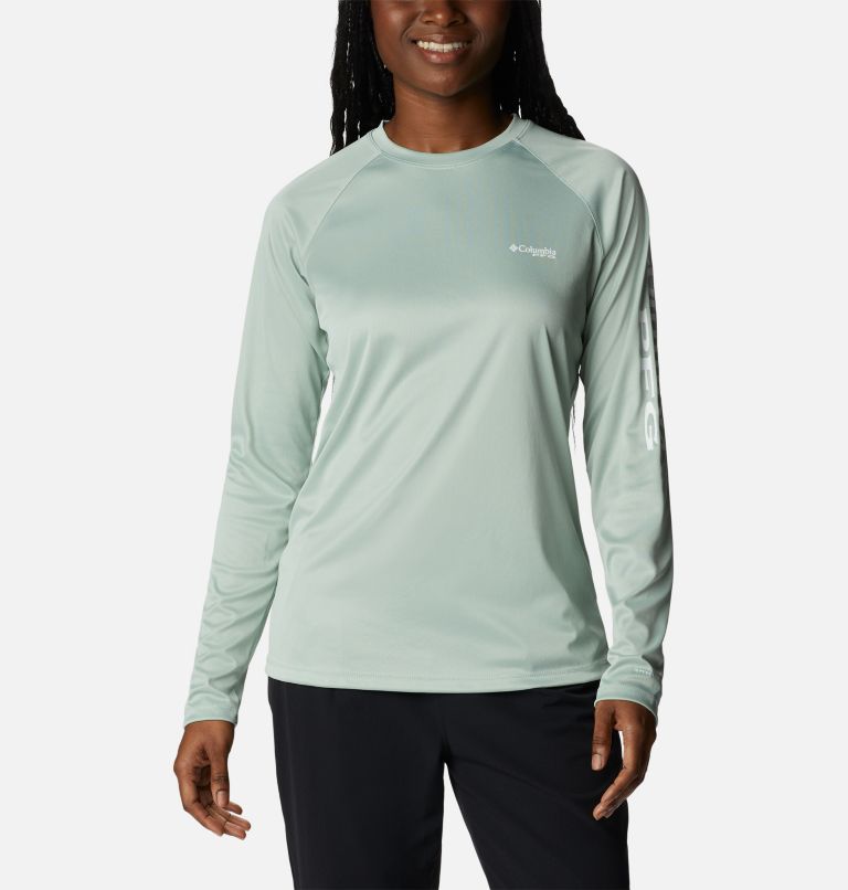 T-shirt à manches longues chiné Tidal Tee pour femme, Color: Cool Green Heather, White Logo, image 1