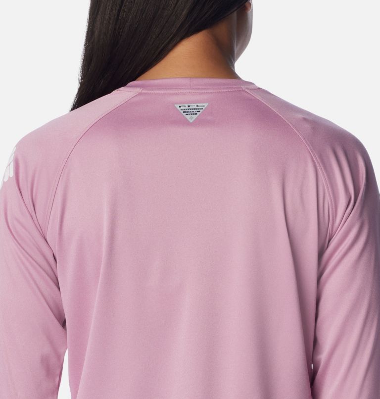 Women's PFG Tidal Tee Heather Long Sleeve Shirt, Color: Minuet Heather, White Logo, image 5