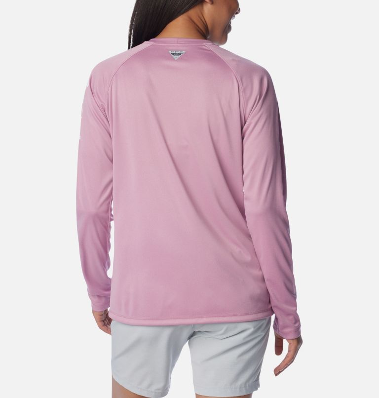 Women's PFG Tidal Tee Heather Long Sleeve Shirt, Color: Minuet Heather, White Logo, image 2