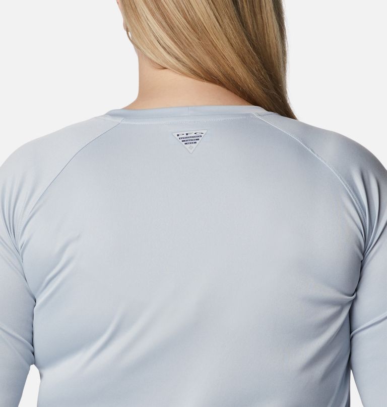 Thumbnail: Women's Tidal Tee Heather Long Sleeve - Plus Size, Color: Cirrus Grey Heather, White Logo, image 5
