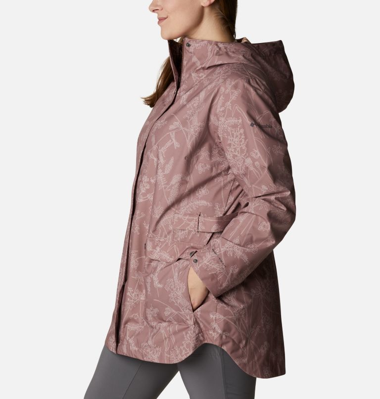 Women’s Here And There Trench Jacket—Plus Size, Color: Mocha Art Bouquet Tonal Print, image 3