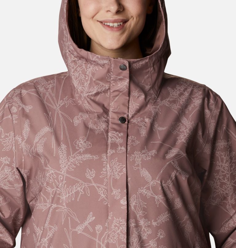 Women’s Here And There Trench Jacket—Plus Size, Color: Mocha Art Bouquet Tonal Print, image 4