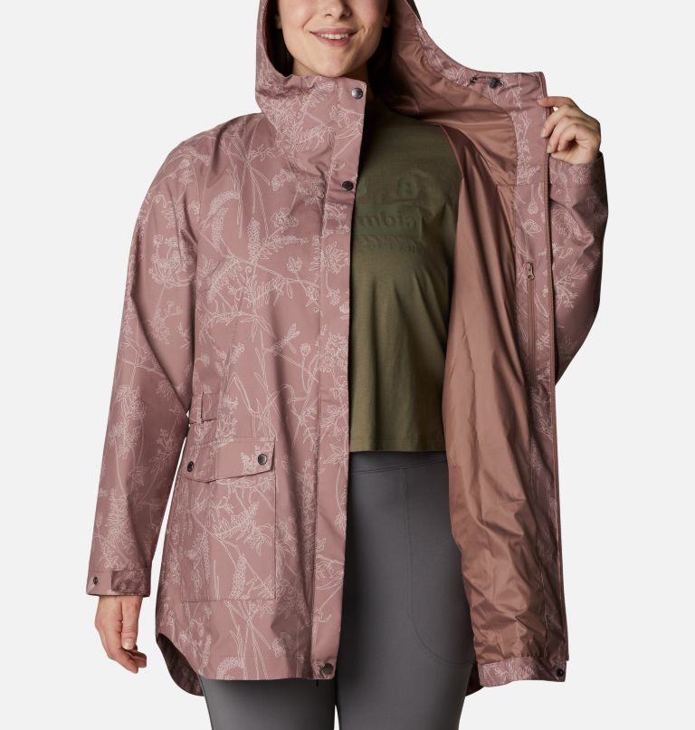 Women’s Here And There Trench Jacket—Plus Size, Color: Mocha Art Bouquet Tonal Print, image 5