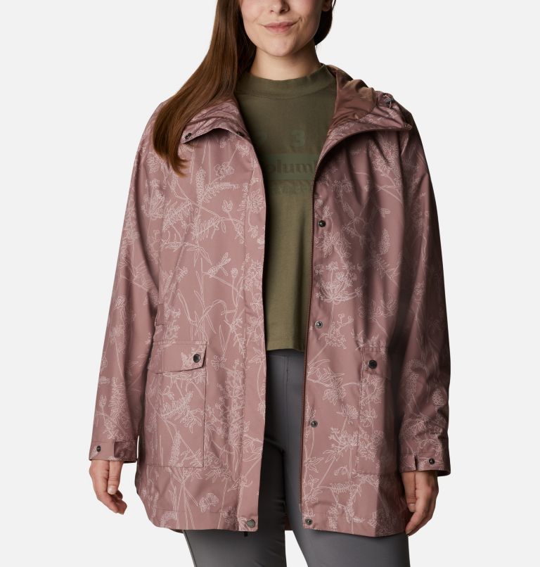 Women’s Here And There Trench Jacket—Plus Size, Color: Mocha Art Bouquet Tonal Print, image 6