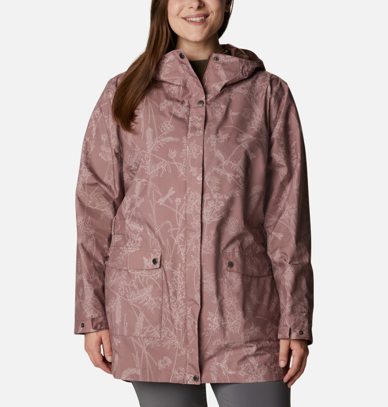 Women’s Here And There Trench Jacket—Plus Size, Color: Mocha Art Bouquet Tonal Print, image 1