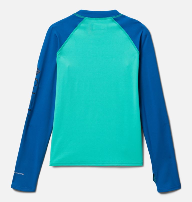 Thumbnail: Kids’ Sandy Shores Long Sleeve Sunguard Shirt, Color: Electric Turquoise, Bright Indigo, image 2