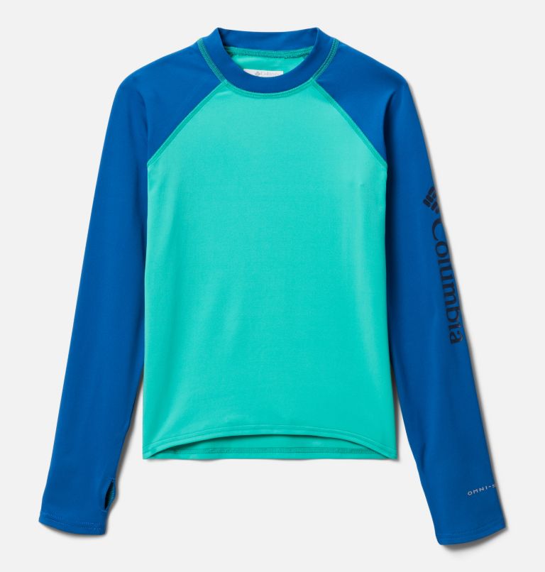 Kids’ Sandy Shores Long Sleeve Sunguard Shirt, Color: Electric Turquoise, Bright Indigo, image 1