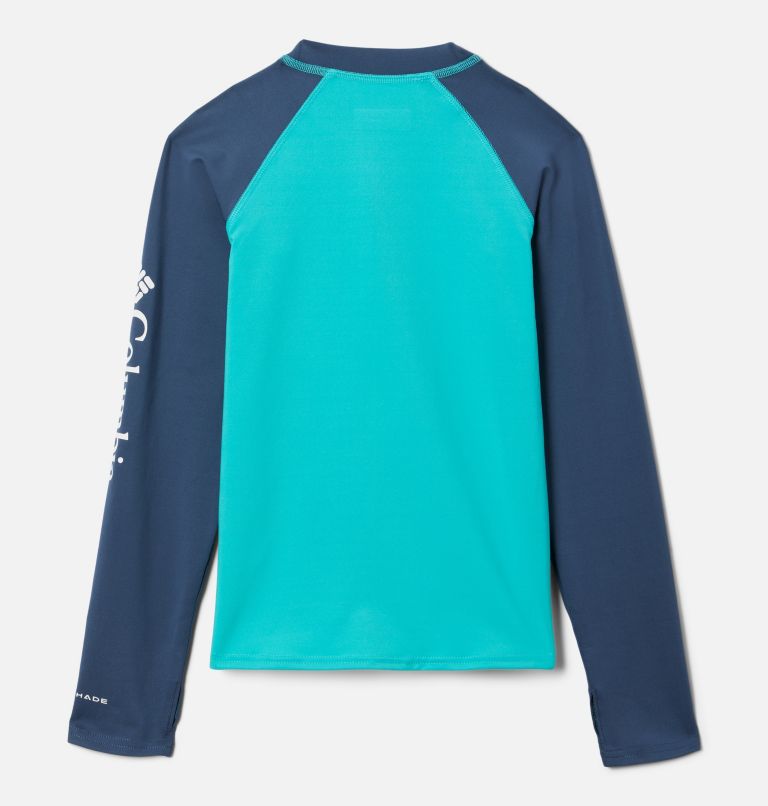 Kids’ Sandy Shores Long Sleeve Sunguard Shirt, Color: Bright Aqua, Dark Mountain, image 2