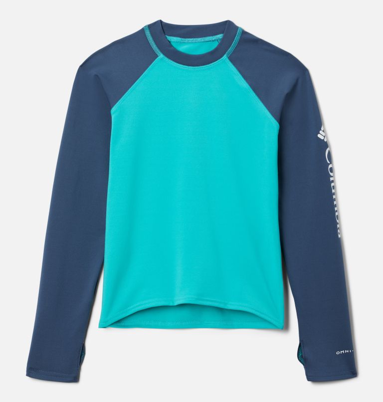 Kids’ Sandy Shores Long Sleeve Sunguard Shirt, Color: Bright Aqua, Dark Mountain, image 1