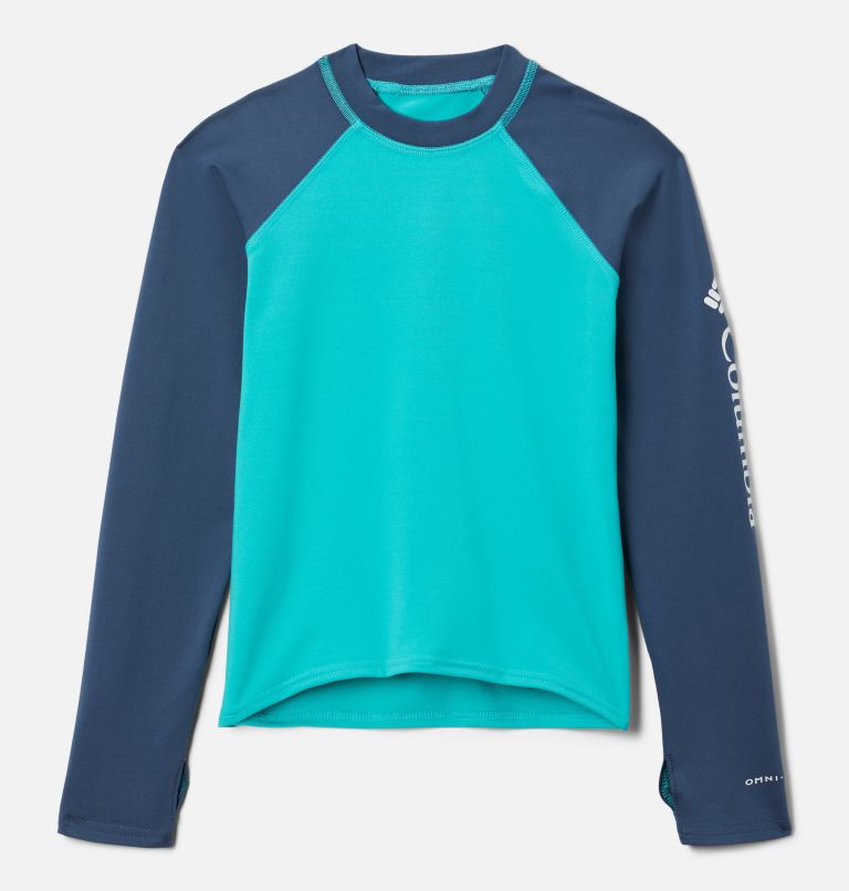 Kids’ Sandy Shores Long Sleeve Sunguard Shirt, Color: Bright Aqua, Dark Mountain, image 1