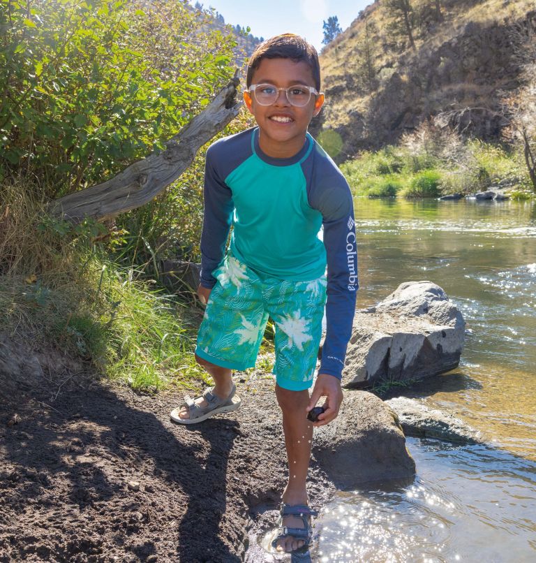 Kids’ Sandy Shores Long Sleeve Sunguard Shirt, Color: Bright Aqua, Dark Mountain, image 3