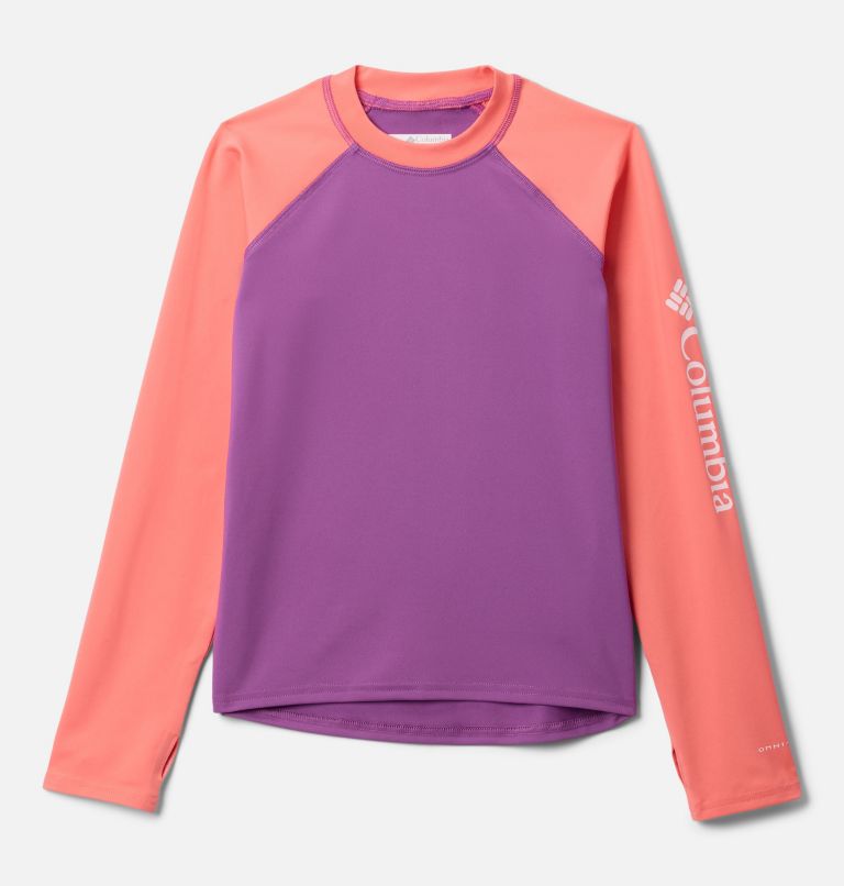 Kids’ Sandy Shores Long Sleeve Sunguard Shirt, Color: Razzle, Hot Coral, image 1