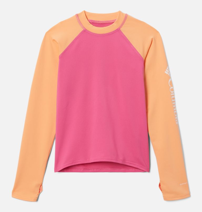 Thumbnail: Kids’ Sandy Shores Long Sleeve Sunguard Shirt, Color: Wild Geranium, Peach, image 1