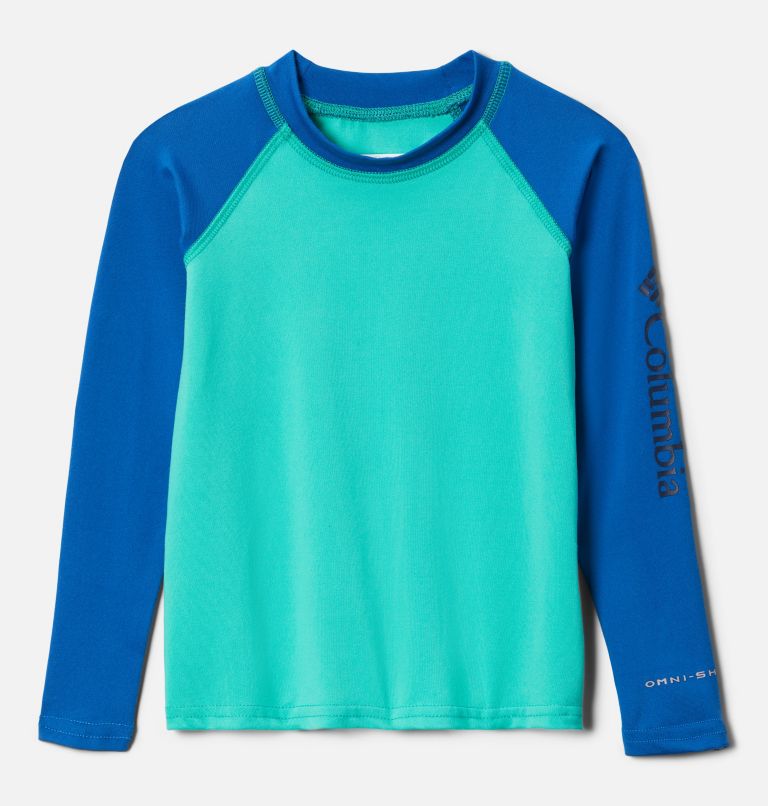 Thumbnail: Kids' Toddler Sandy Shores Long Sleeve Sunguard Shirt, Color: Electric Turquoise, Bright Indigo, image 1