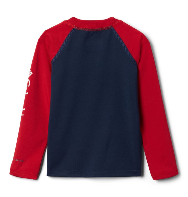 Thumbnail: Kids' Toddler Sandy Shores Long Sleeve Sunguard Shirt, Color: Collegiate Navy, Mountain Red, image 2