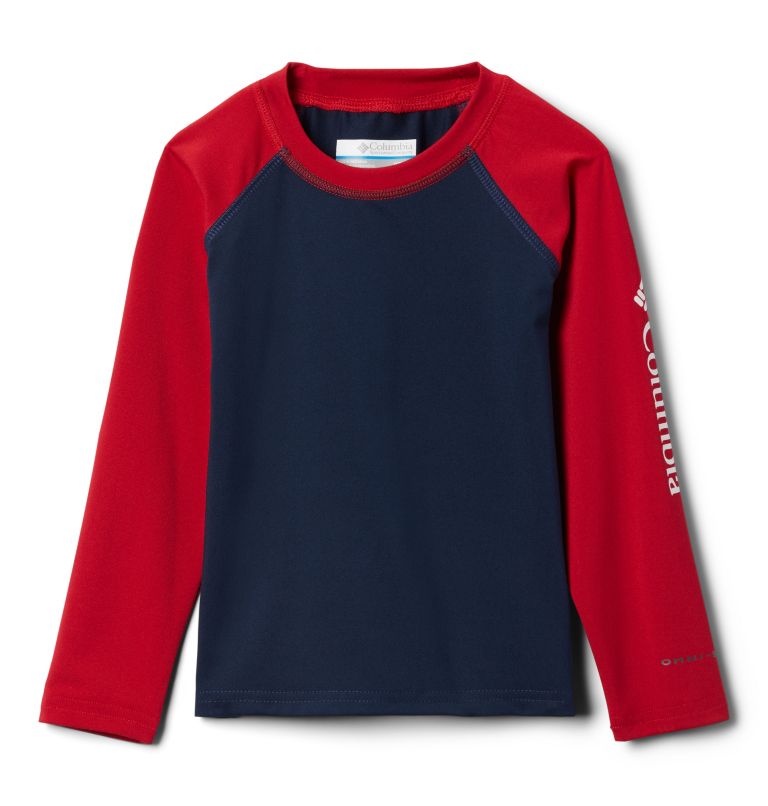 Thumbnail: Kids' Toddler Sandy Shores Long Sleeve Sunguard Shirt, Color: Collegiate Navy, Mountain Red, image 1