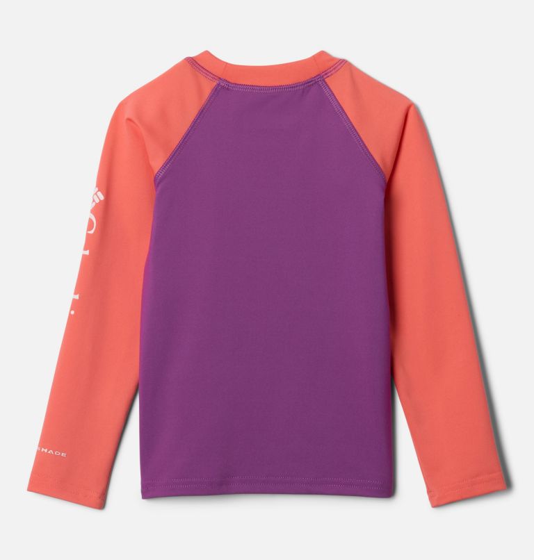 Toddler Sandy Shores Long Sleeve Sunguard Shirt, Color: Razzle, Hot Coral, image 2