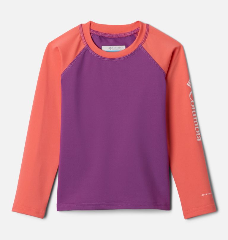 Toddler Sandy Shores Long Sleeve Sunguard Shirt, Color: Razzle, Hot Coral, image 1