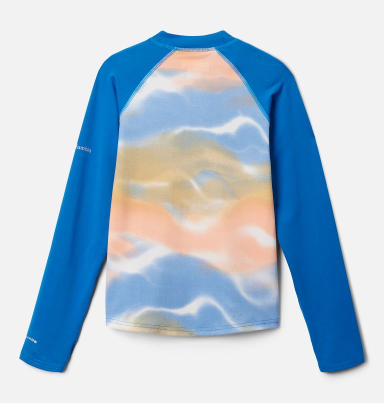 Kids’ Sandy Shores Printed Long Sleeve Sunguard Shirt, Color: Light Camel Undercurrent, Bright Indigo, image 2