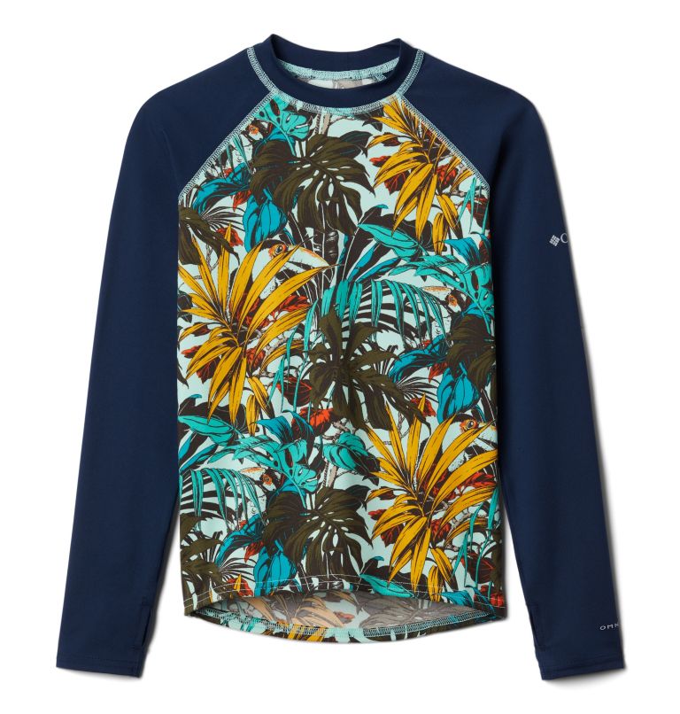 Youth Sandy Shores Technical Printed Top, Color: Mint Cay Toucanical Multi, Coll Navy, image 1