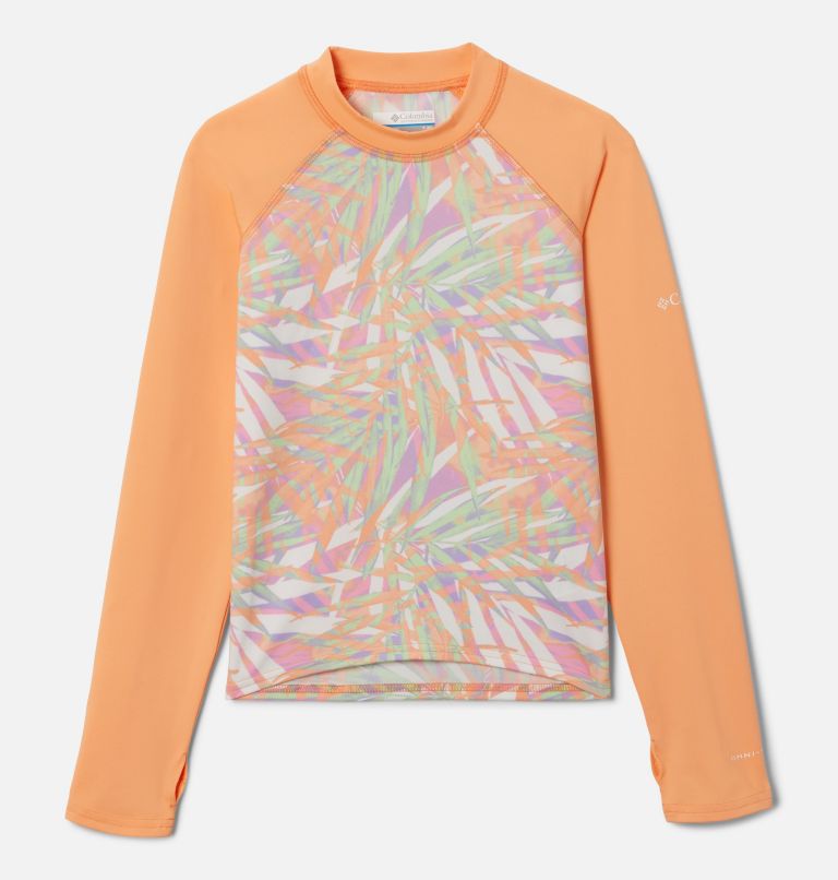 Kids’ Sandy Shores Printed Long Sleeve Sunguard Shirt, Color: Peach Dye Palms, Peach, image 1