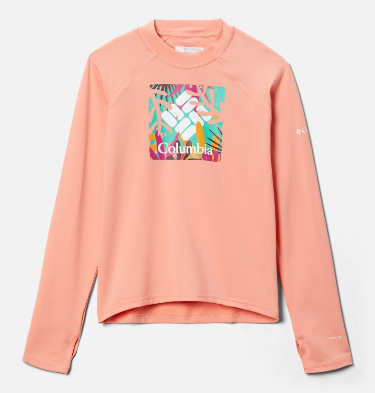 Thumbnail: Kids’ Sandy Shores Printed Long Sleeve Sunguard Shirt, Color: Coral Reef In The Leaves, image 1