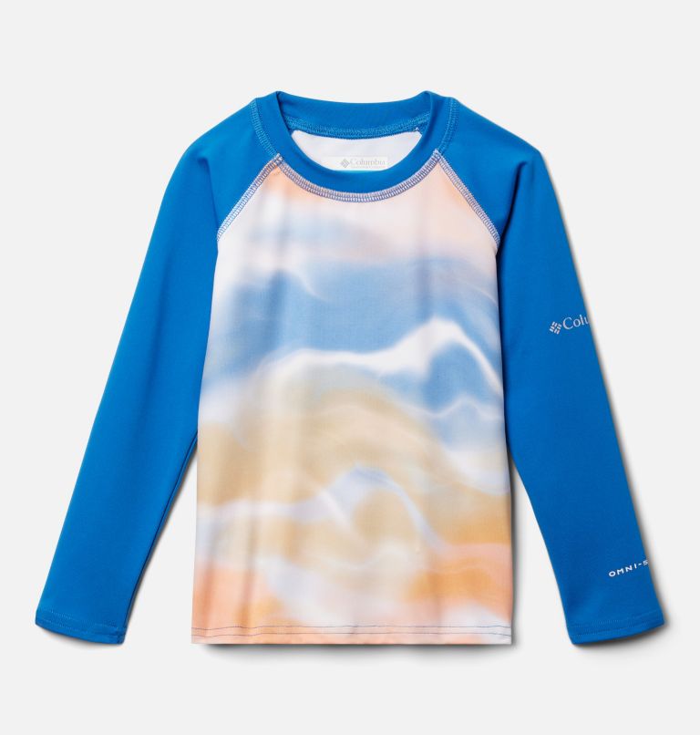 Kids' Toddler Sandy Shores Printed Long Sleeve Sunguard Shirt, Color: Light Camel Undercurrent, Bright Indigo, image 1