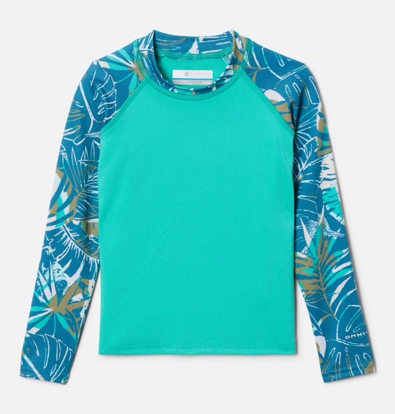 Kids' Toddler Sandy Shores Printed Long Sleeve Sunguard Shirt, Color: Electric Turquoise, Deep Marine King Pal, image 1
