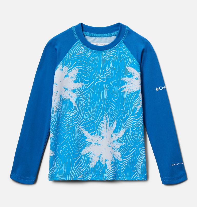 Kids' Toddler Sandy Shores Printed Long Sleeve Sunguard Shirt, Color: Compass Blue Topo Palms, Bright Indigo, image 1