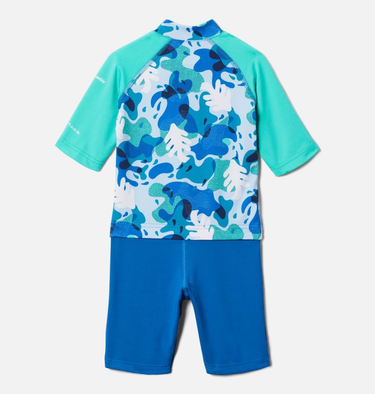 Toddler Sandy Shores Sunguard Suit, Color: Deep Marine Splash Camo, Elctrc Turq, image 2