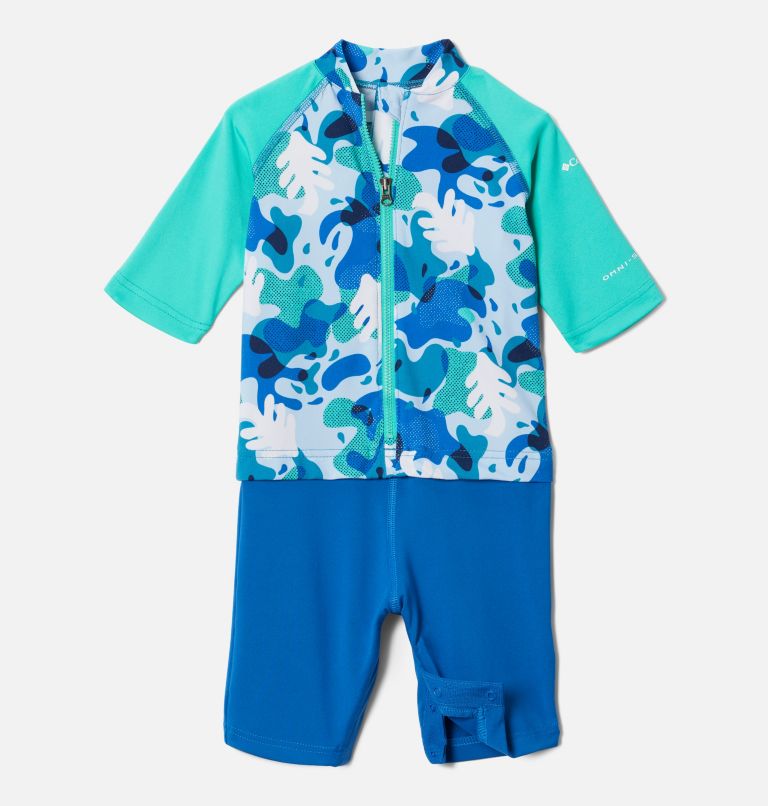 Toddlers’ Sandy Shores Suit, Color: Deep Marine Splash Camo, Elctrc Turq, image 1