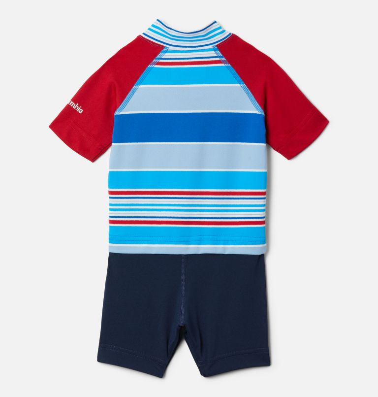 Thumbnail: Infant Sandy Shores Sunguard Suit, Color: Bright Indigo Danby Stripe, Mountain Red, image 2