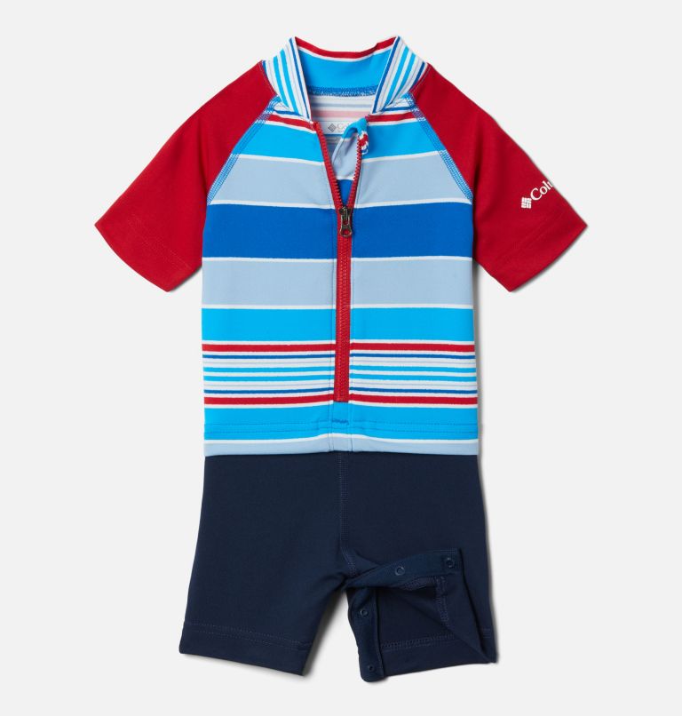 Infant Sandy Shores Sunguard Suit, Color: Bright Indigo Danby Stripe, Mountain Red, image 1