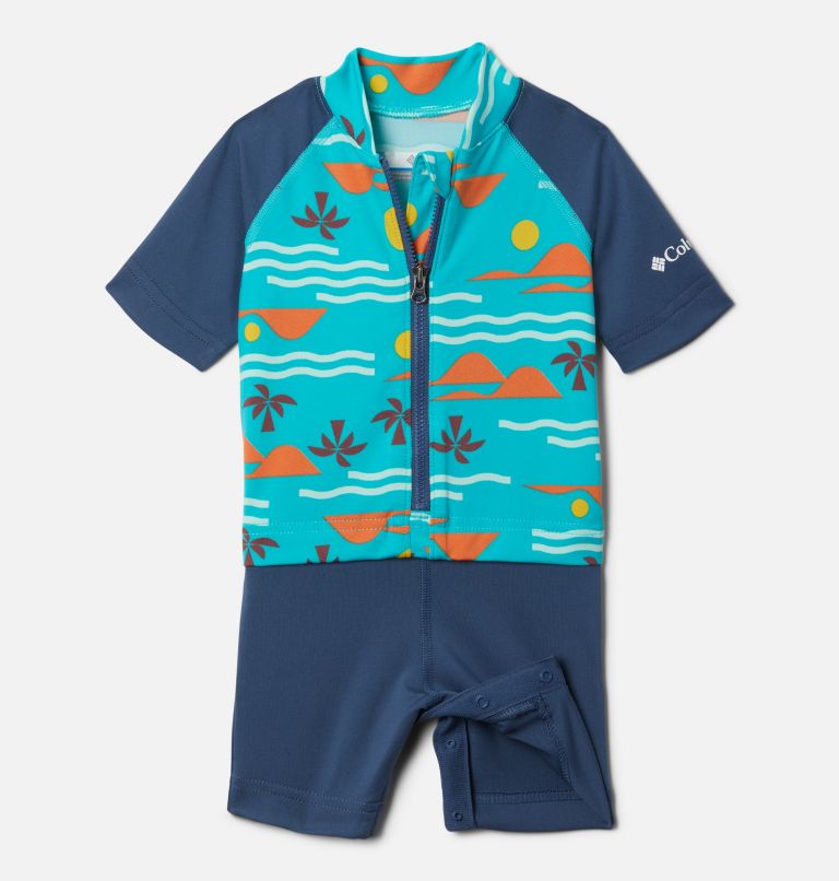 Thumbnail: Infant Sandy Shores Suit, Color: Bright Aqua Seaside, Dark Mountain, image 1